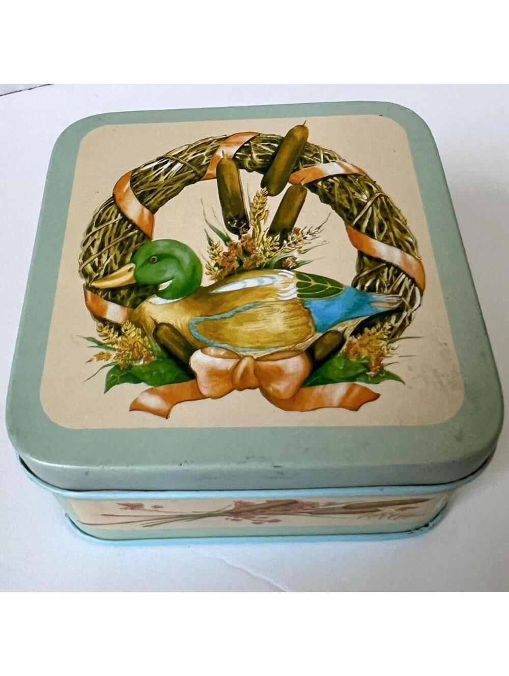Vintage Duck Themed Square Tin Candle Rustic Mallard Duck Farmhouse Cottage